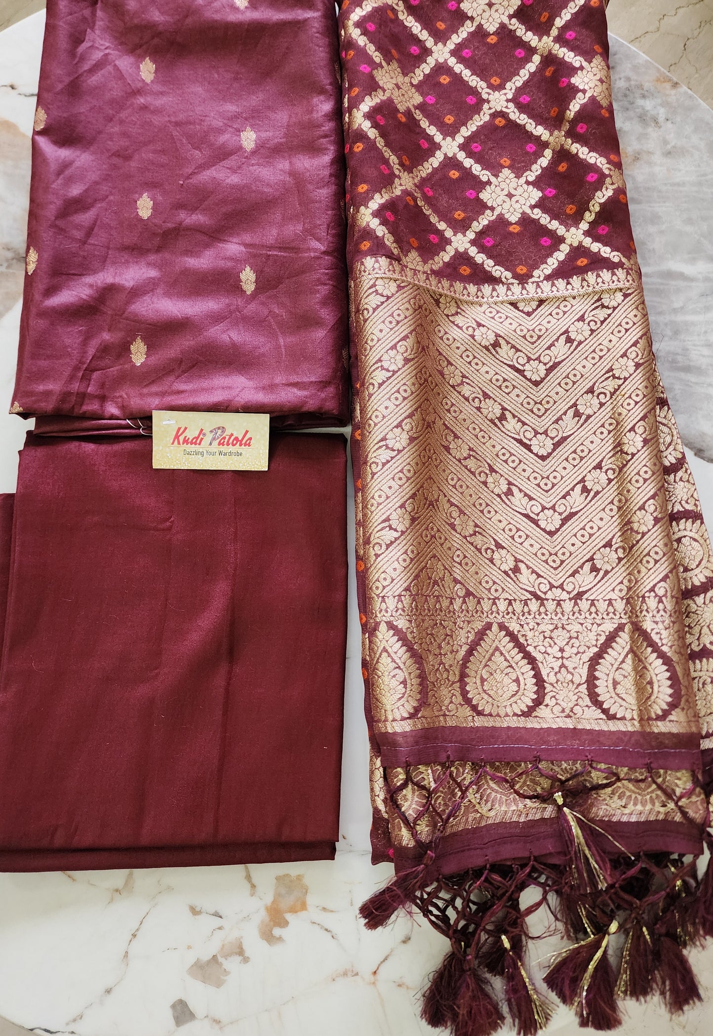 Maroon Banarasi Silk Kurta Set For Women