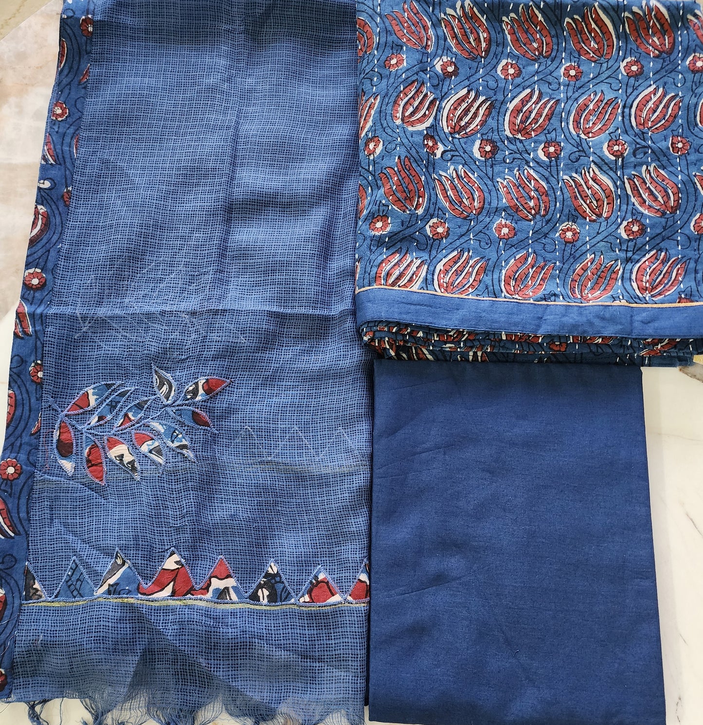 Cotton Kalamkari Kurta Set With Kota Dupatta in Blue