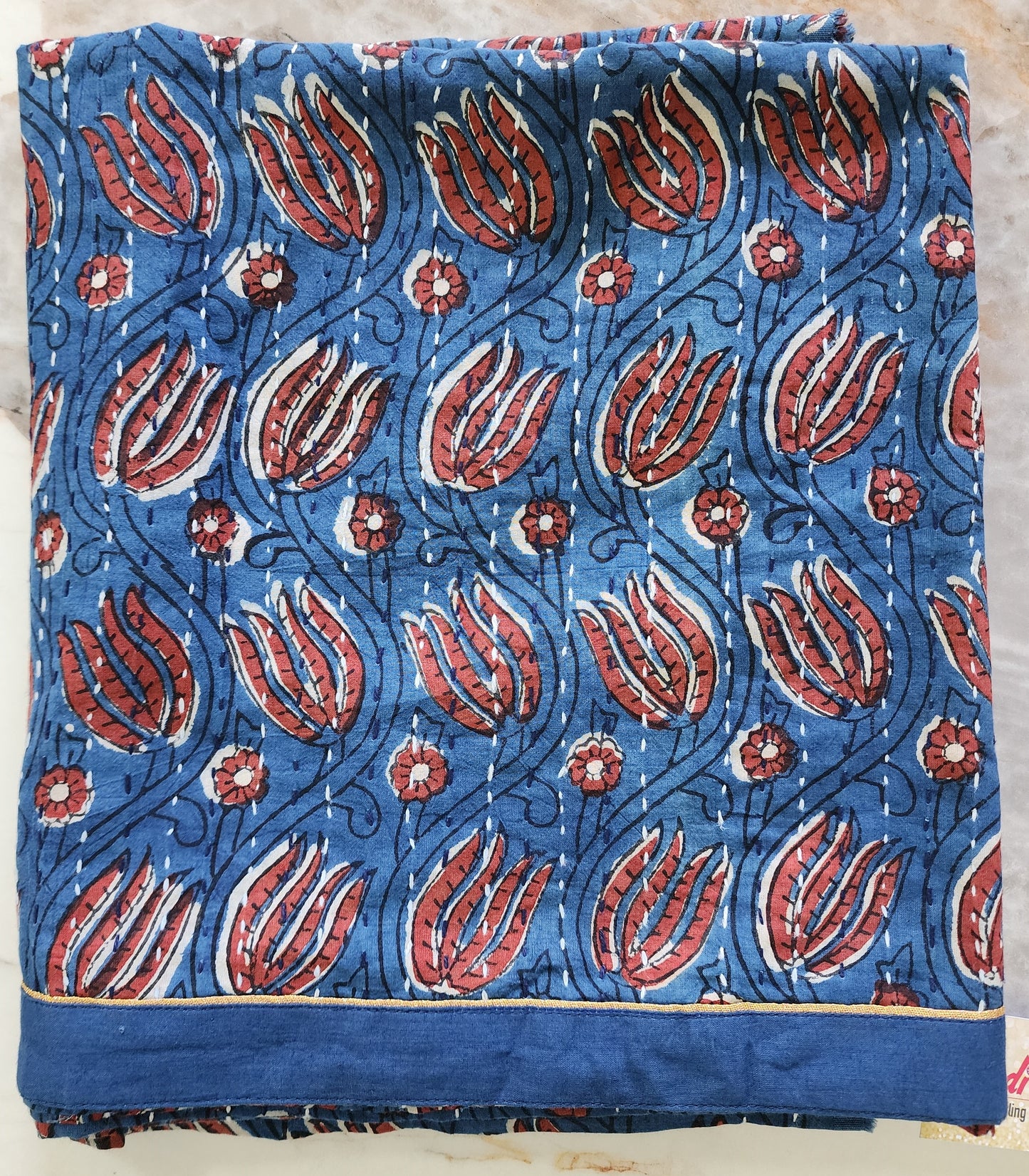 Cotton Kalamkari Kurta Set With Kota Dupatta in Blue