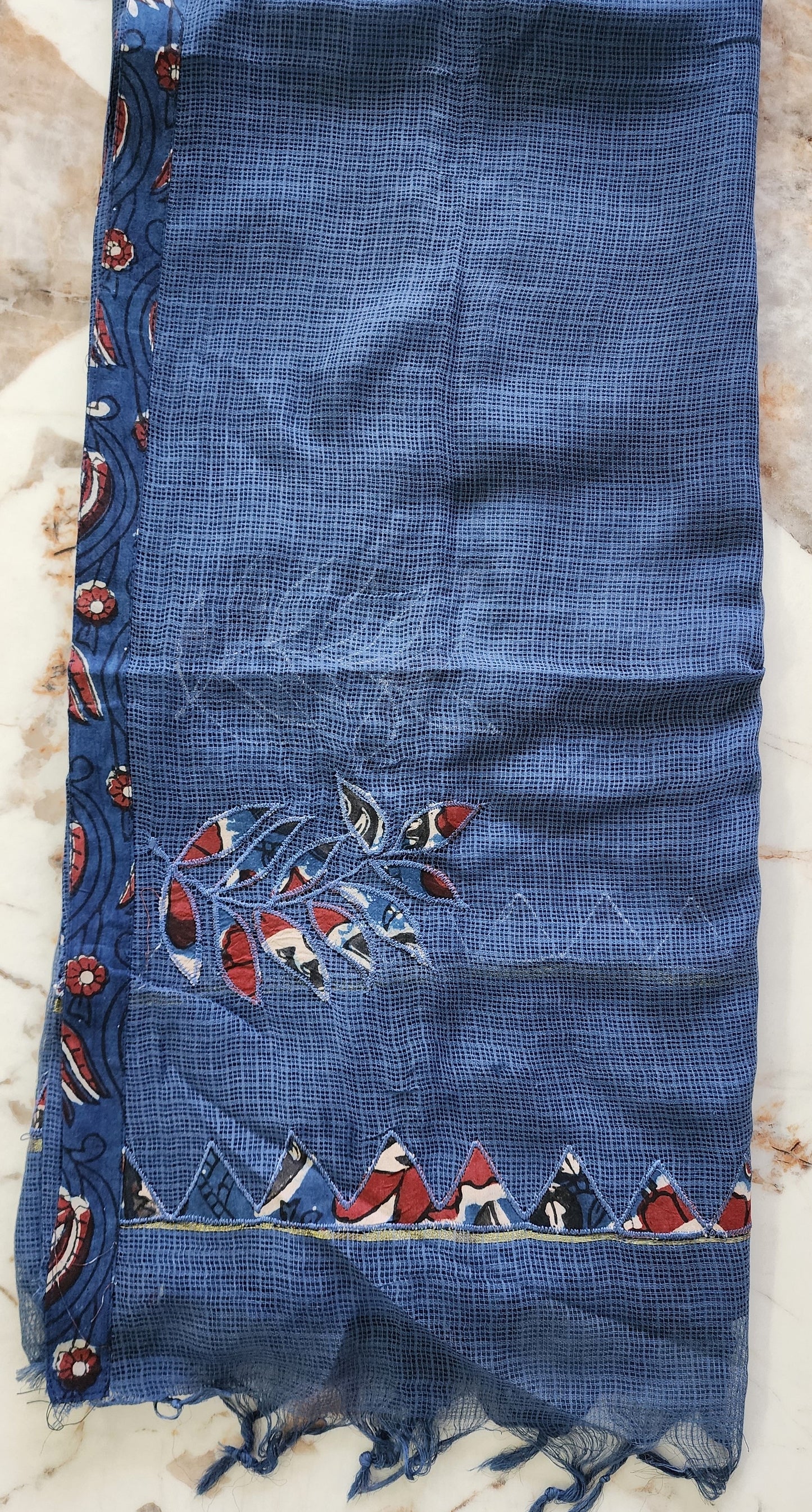 Cotton Kalamkari Kurta Set With Kota Dupatta in Blue
