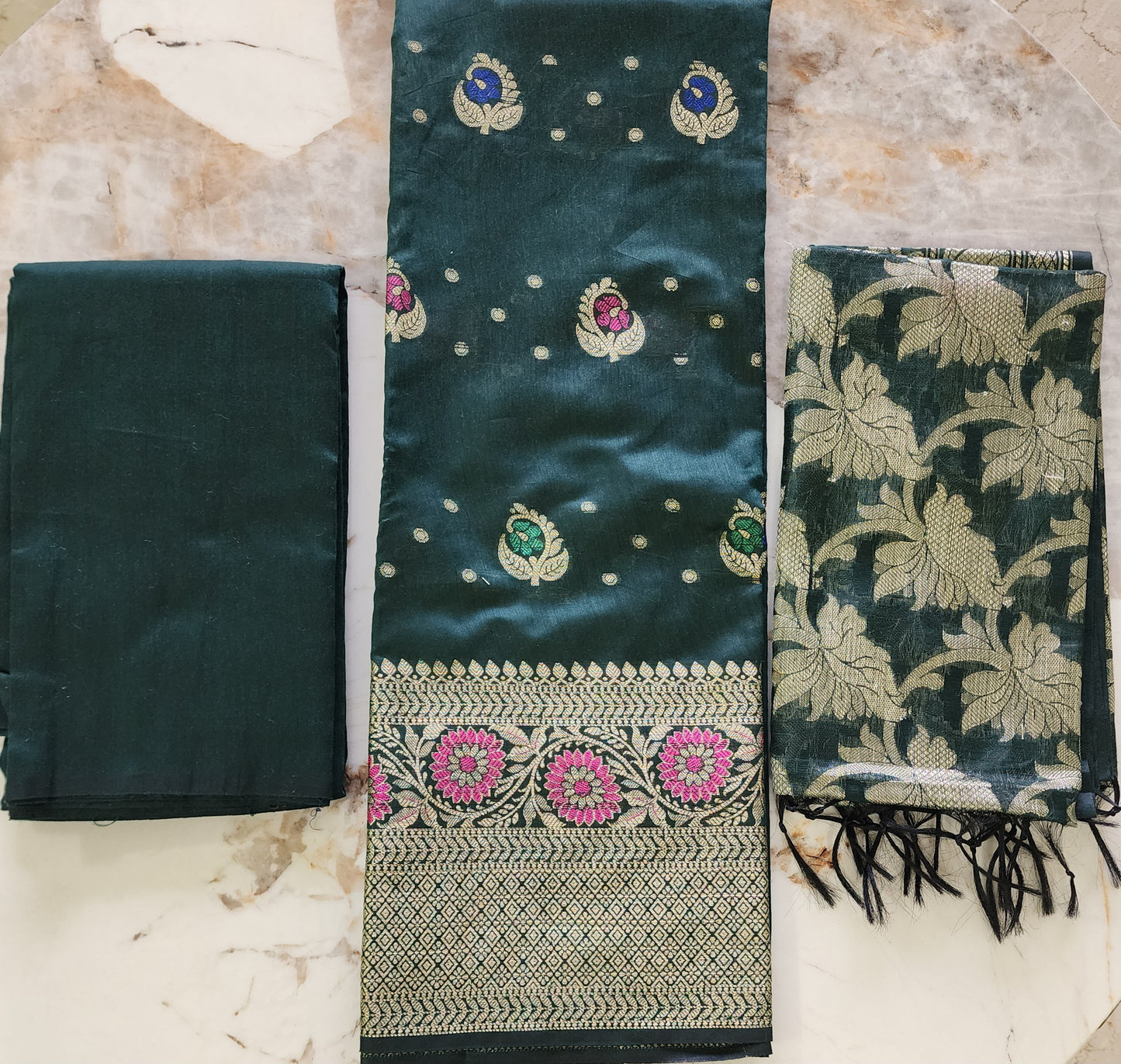 Green Dual Shade Unstitched Kurta Set in Chanderi Cotton