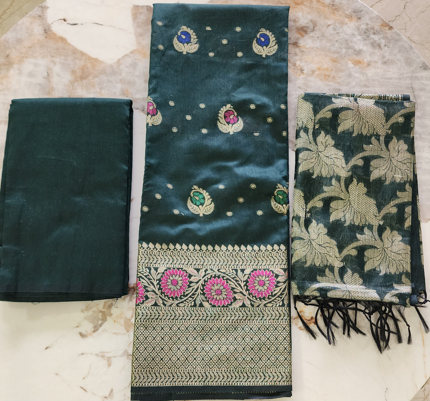 Green Dual Shade Unstitched Kurta Set in Chanderi Cotton