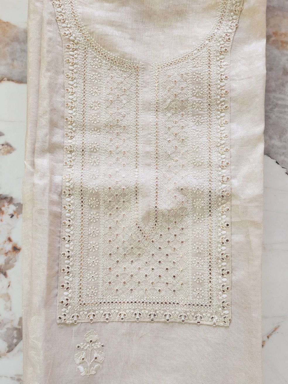 Off-White Tissue Kurta Set with Dupatta