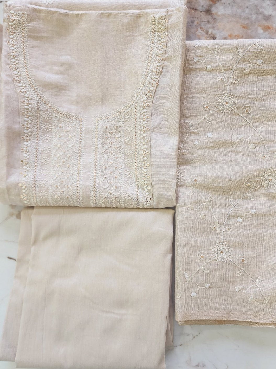 Off-White Tissue Kurta Set with Dupatta