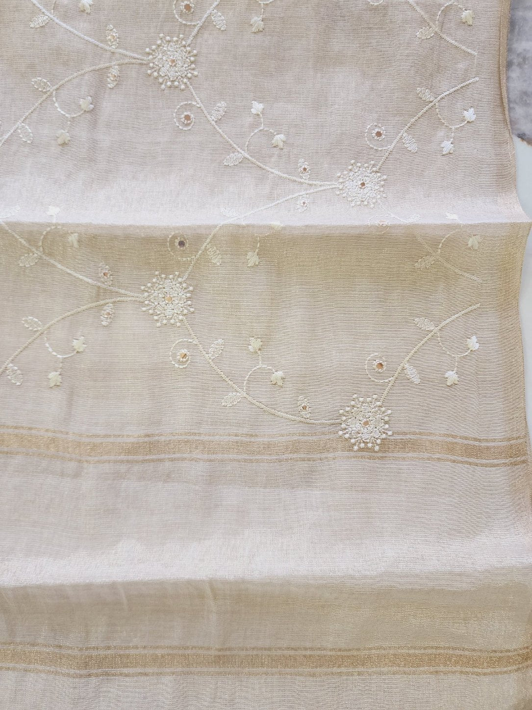Off-White Tissue Kurta Set with Dupatta