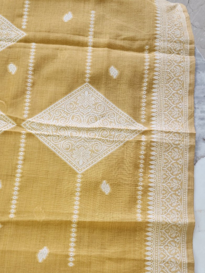 Mustard Jamdaani Kurta Set With Dupatta