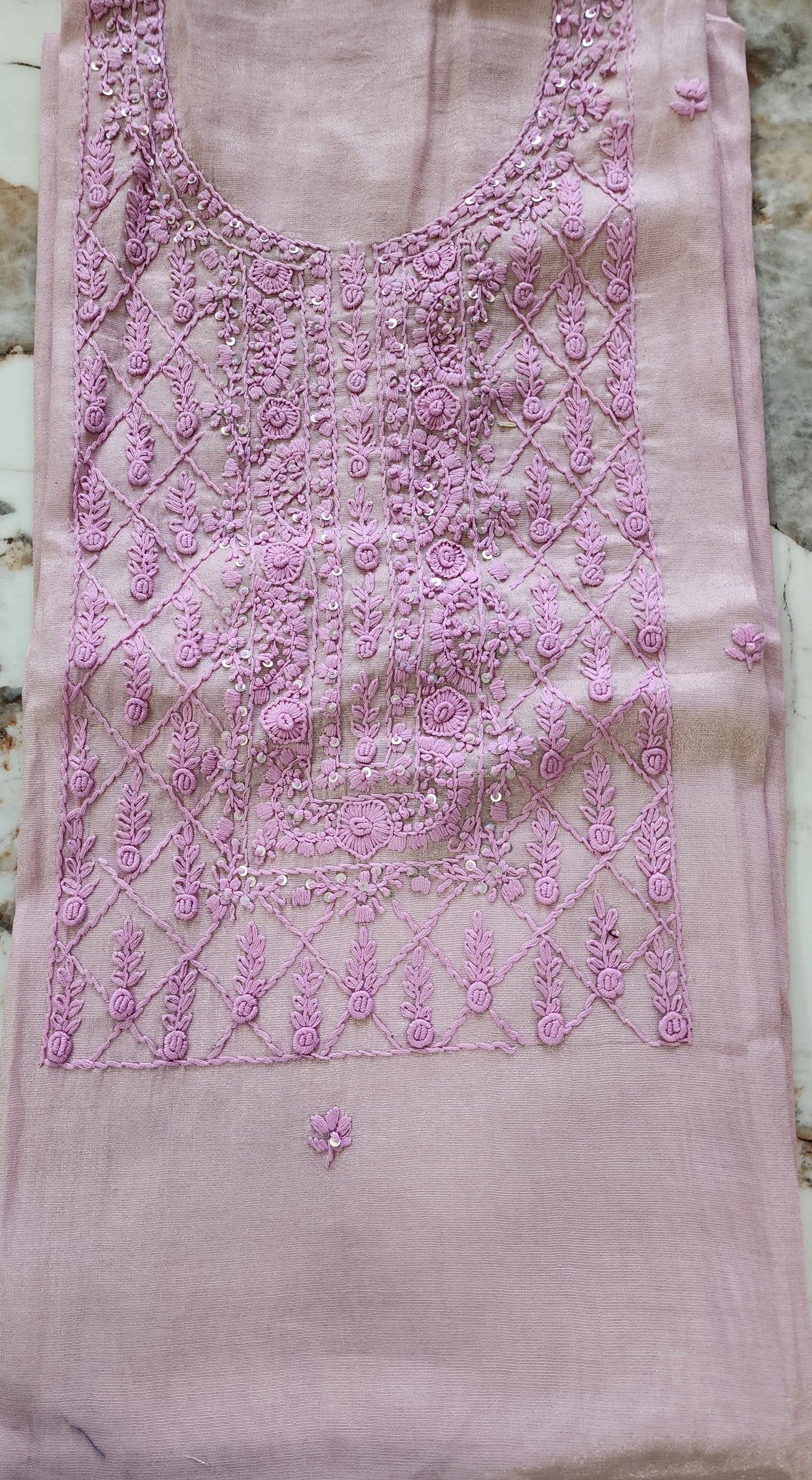 Pink Tissue Hand Embroidered Kurta Set