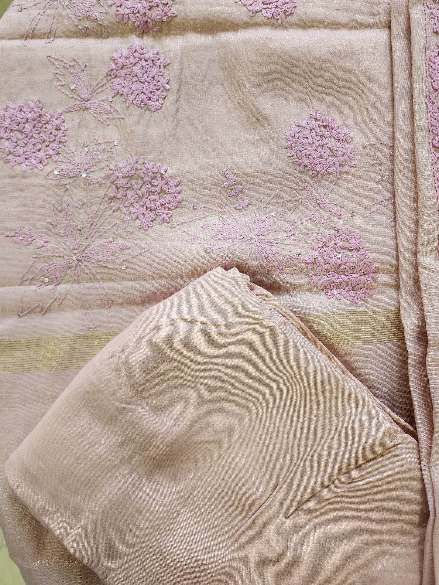 Pink Tissue Hand Embroidered Kurta Set