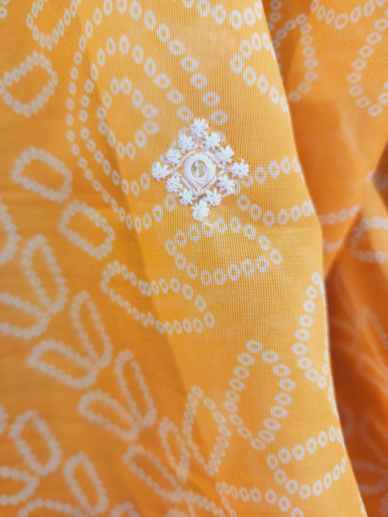 Yellow Bandhani Print Dupatta in Cotton Organza Blend