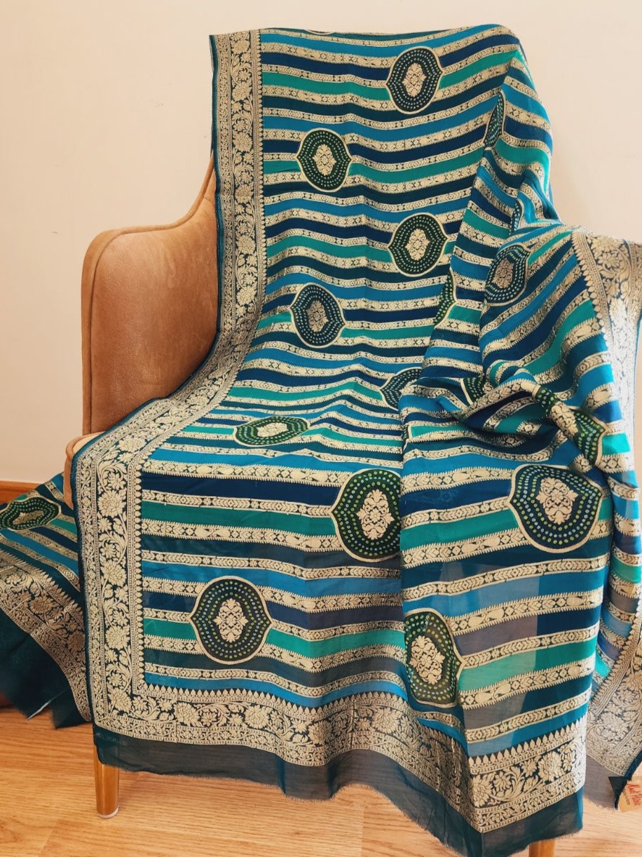 Teal/Turquoise Zari Woven Dupatta in Khaddi Georgette