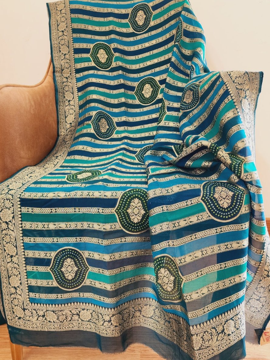 Teal/Turquoise Zari Woven Dupatta in Khaddi Georgette