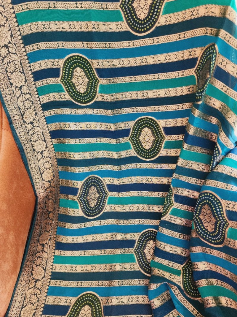 Teal/Turquoise Zari Woven Dupatta in Khaddi Georgette