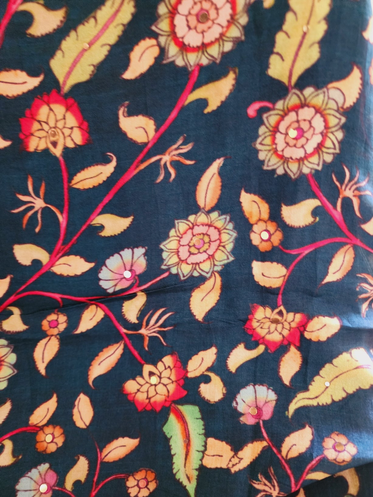 Teal Blue Kalamkari Print Dupion Silk Dupatta