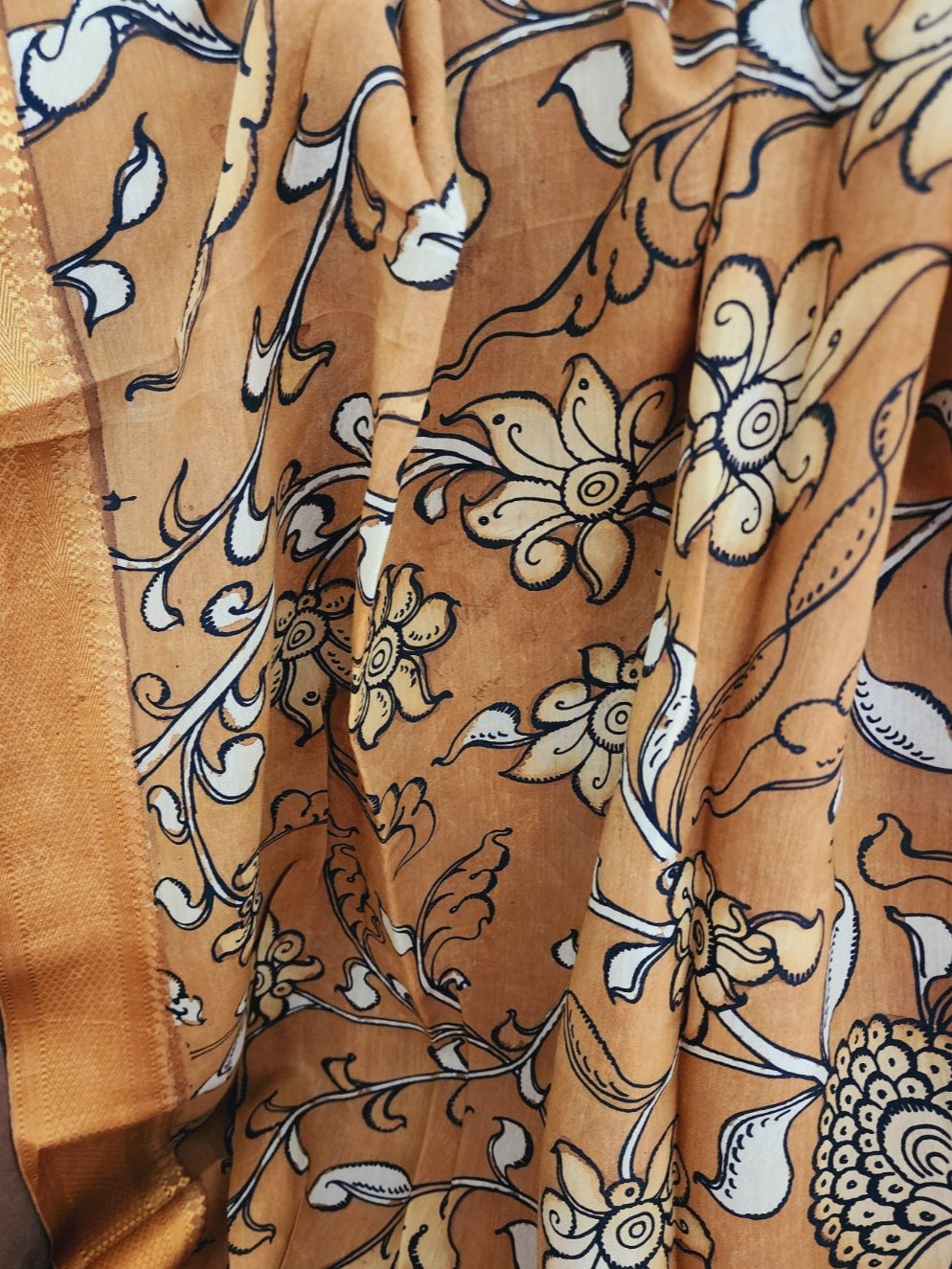 Mustard Handpainted Kalamkari Dupatta in Pure Cotton
