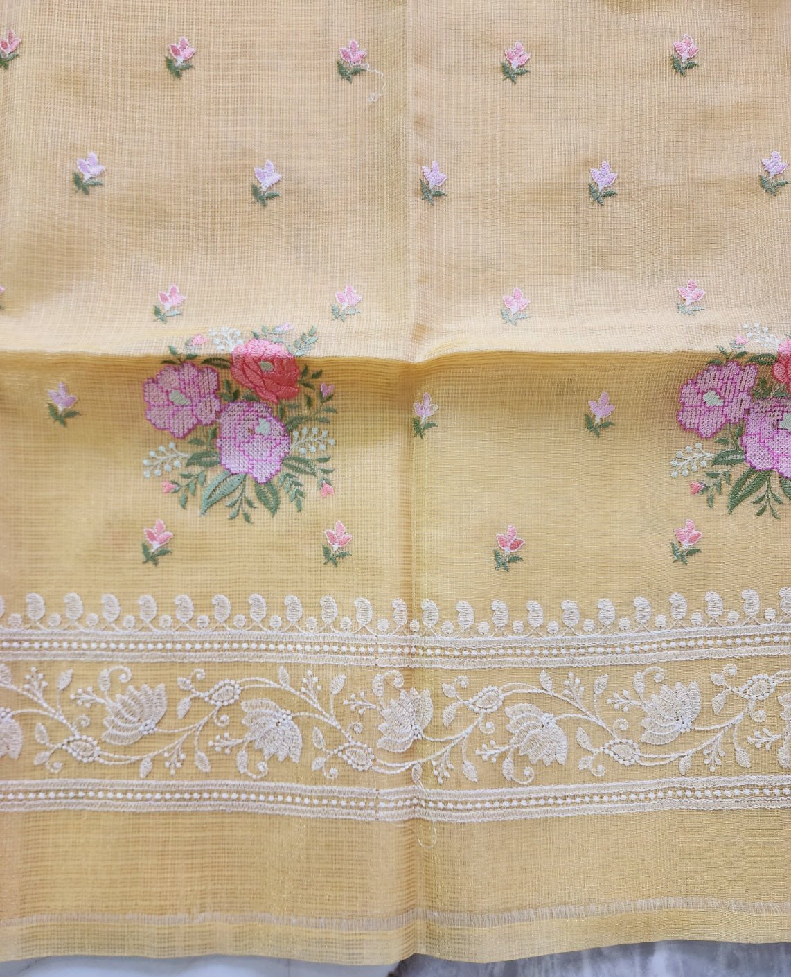 Yellow Kota Tissue Kurta Set with Shirt and Dupatta