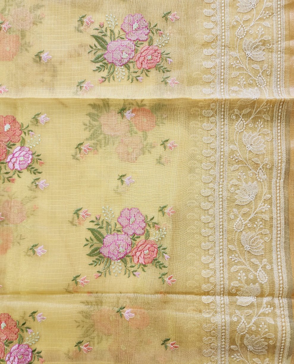 Yellow Kota Tissue Kurta Set with Shirt and Dupatta