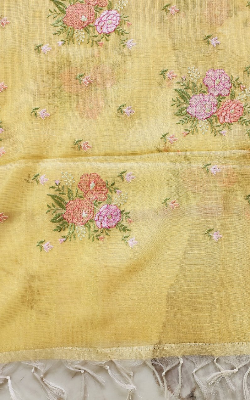 Yellow Kota Tissue Kurta Set with Shirt and Dupatta