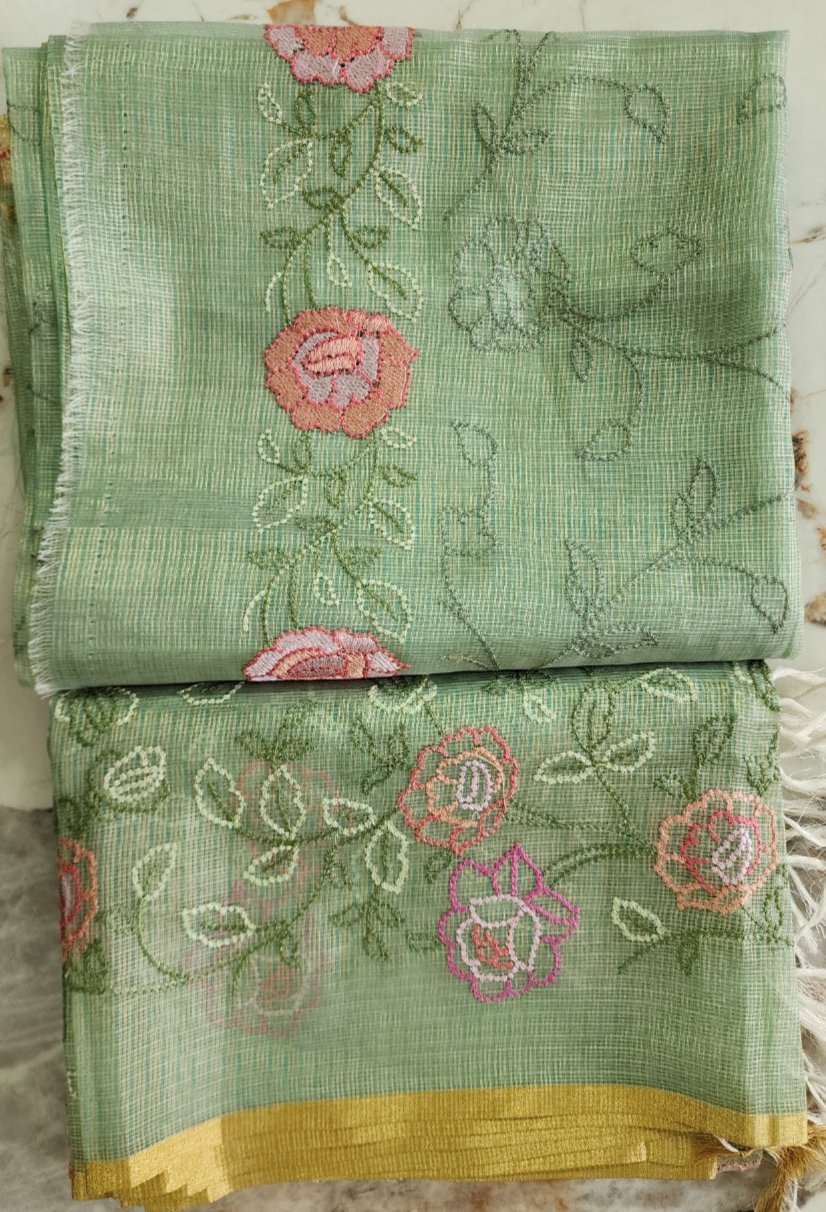 Green Kota Tissue Kurta Set with Shirt and Dupatta