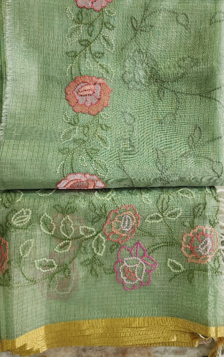 Green Kota Tissue Kurta Set with Shirt and Dupatta