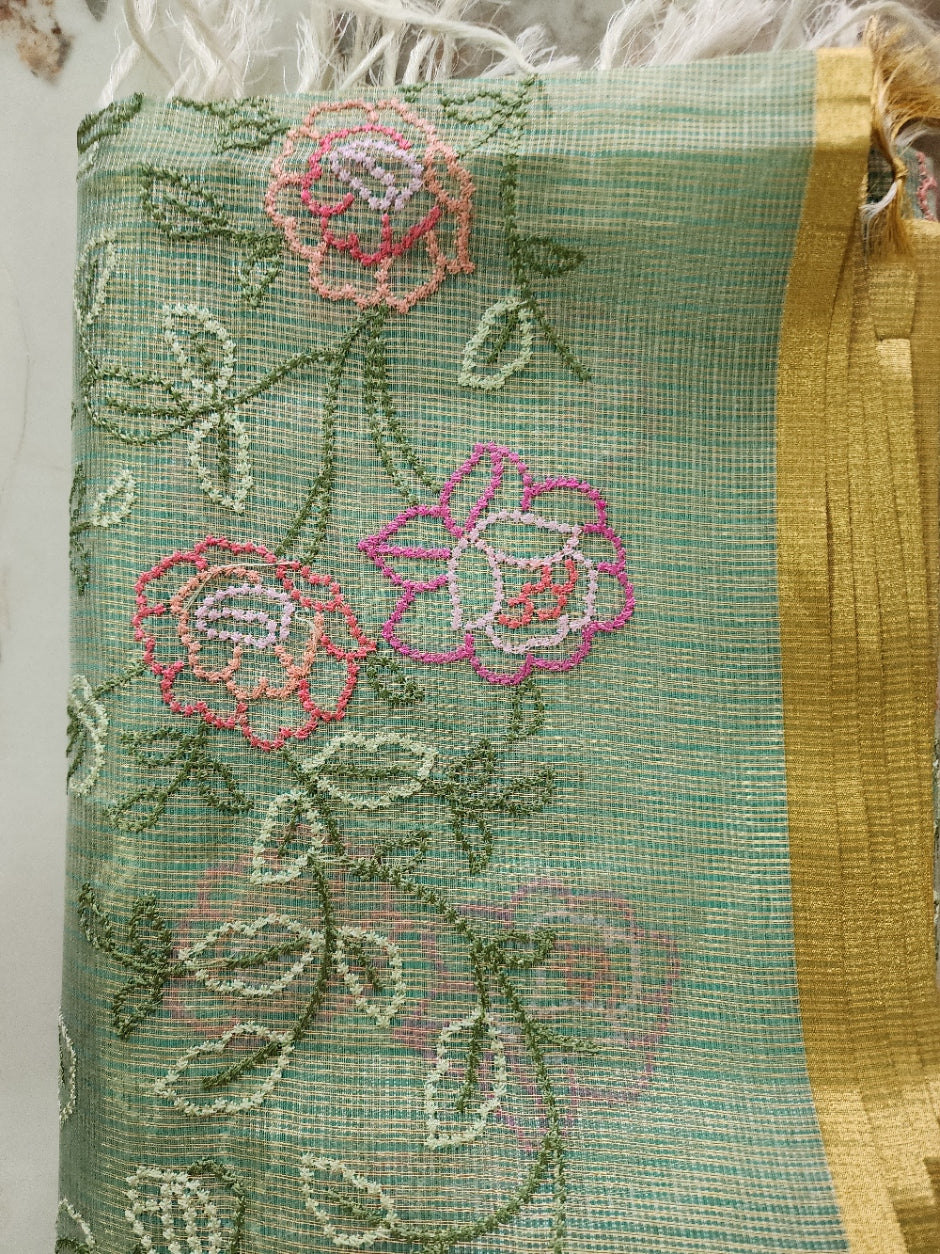Green Kota Tissue Kurta Set with Shirt and Dupatta
