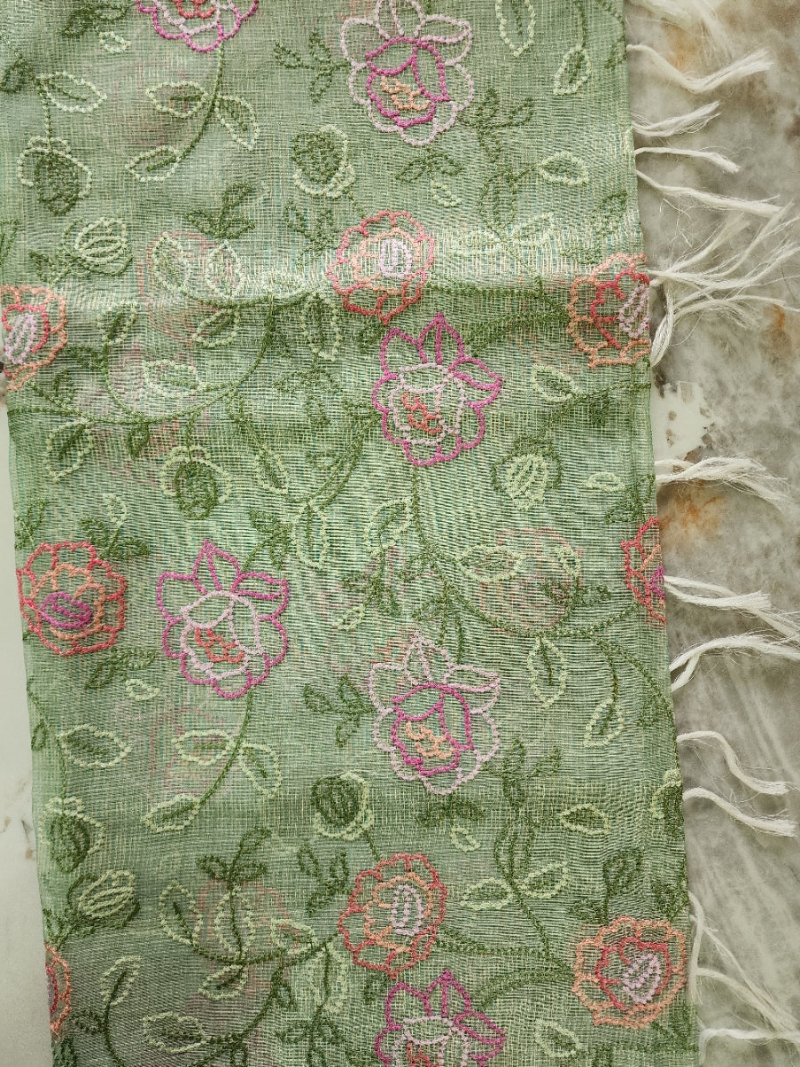 Green Kota Tissue Kurta Set with Shirt and Dupatta