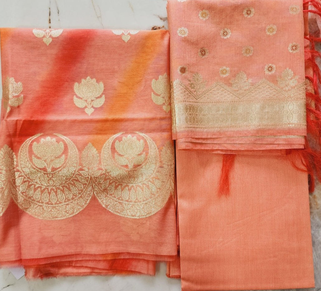Peach Banarasi Silk Zari Kurta Set with Dupatta