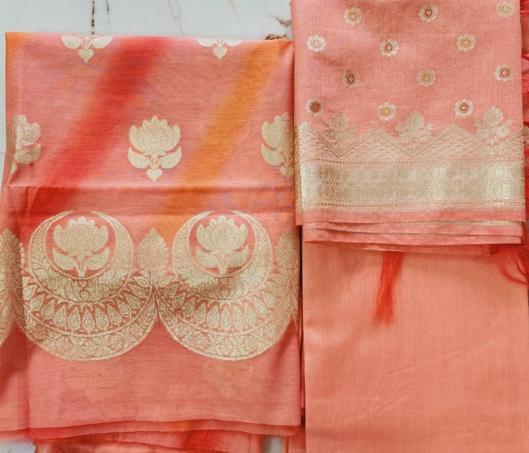 Peach Banarasi Silk Zari Kurta Set with Dupatta