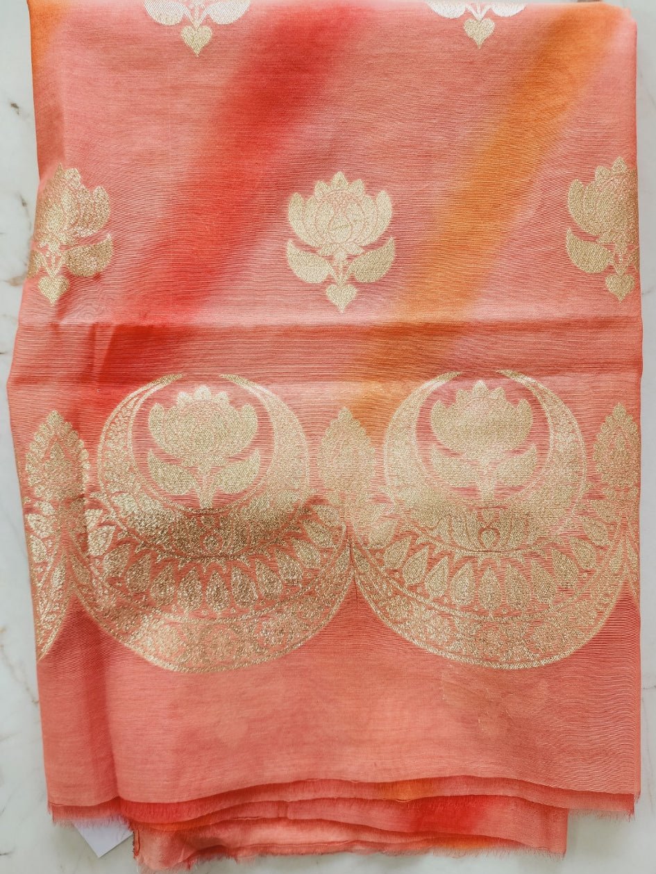 Peach Banarasi Silk Zari Kurta Set with Dupatta