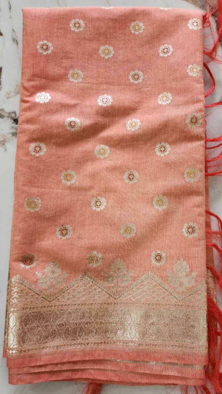 Peach Banarasi Silk Zari Kurta Set with Dupatta