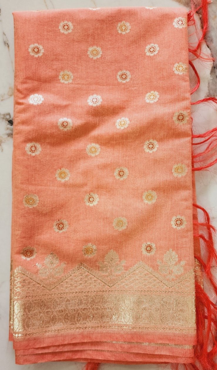 Peach Banarasi Silk Zari Kurta Set with Dupatta