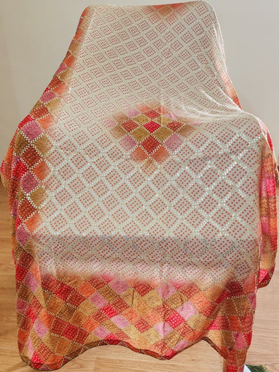 Red & Beige Dupatta With Sequins