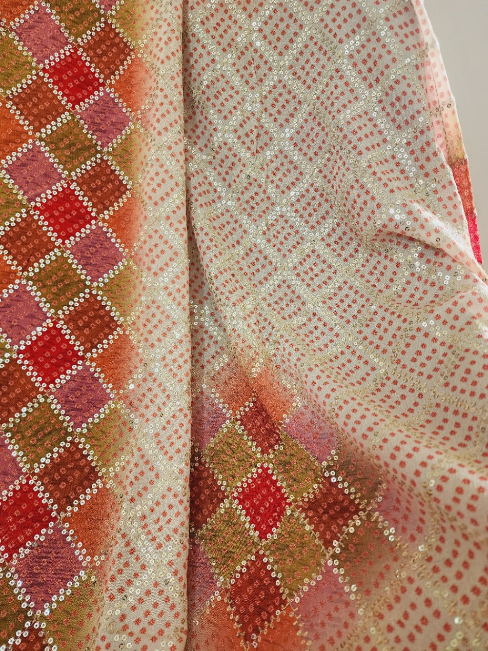 Red & Beige Dupatta With Sequins