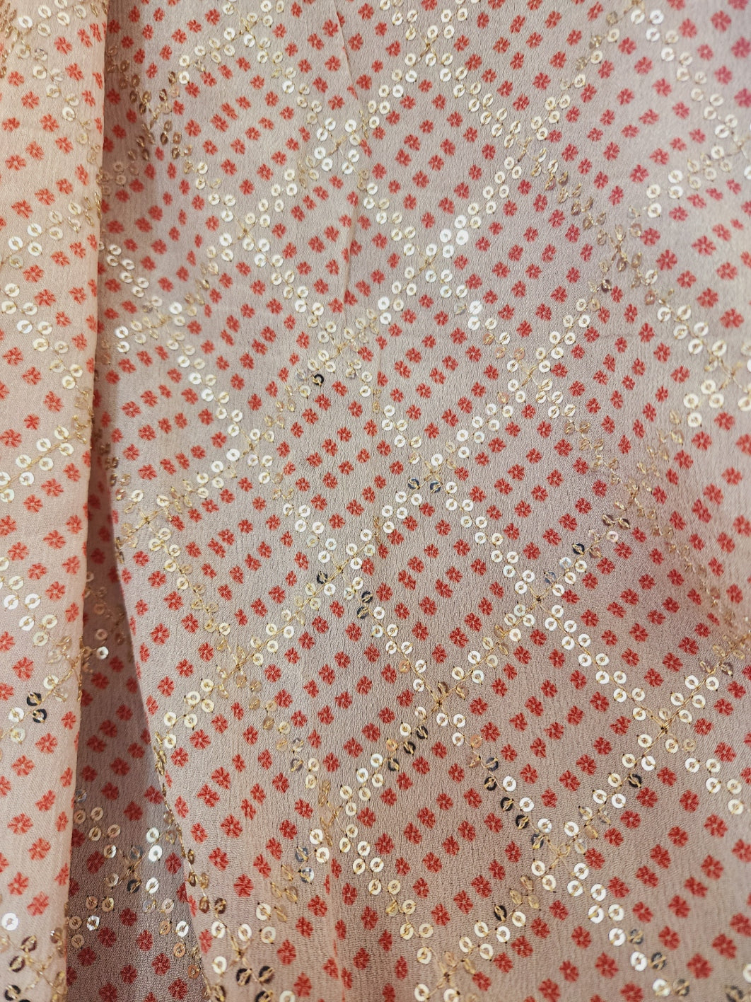 Red & Beige Dupatta With Sequins