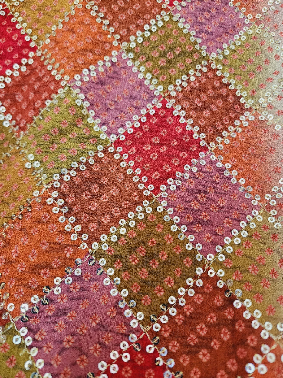 Red & Beige Dupatta With Sequins