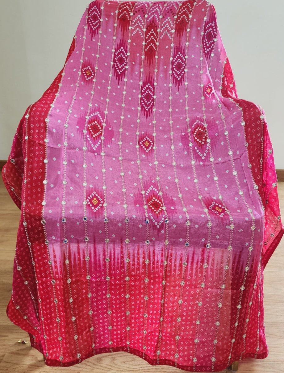 Pink Ombre Dupatta With Sequins