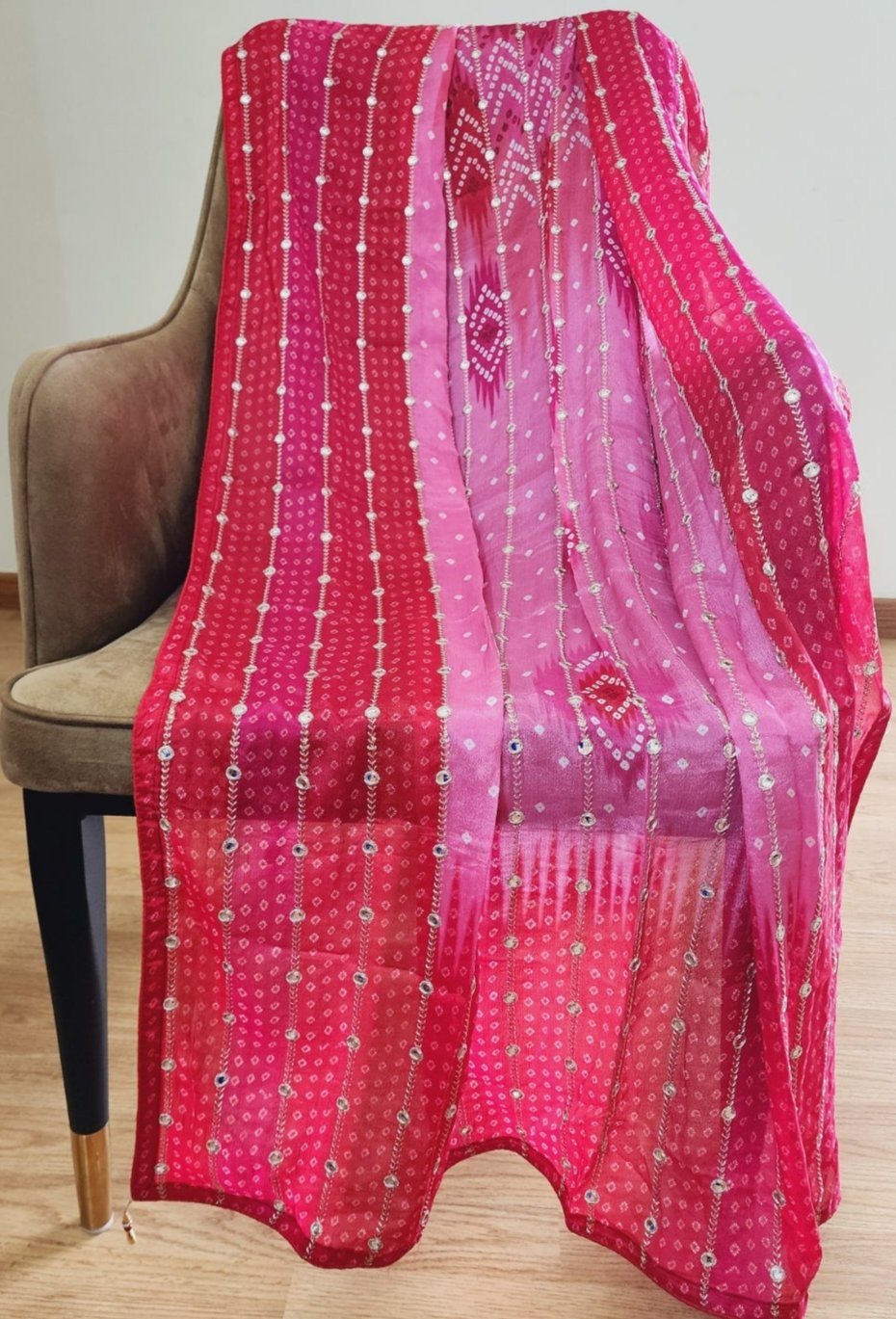 Pink Ombre Dupatta With Sequins