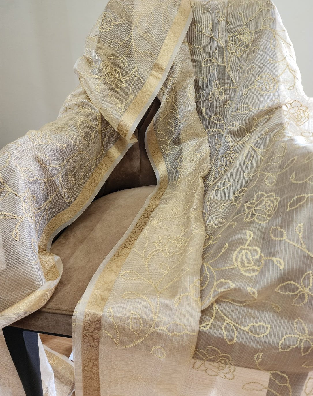 Offwhite Gold Kota Tissue Dupatta