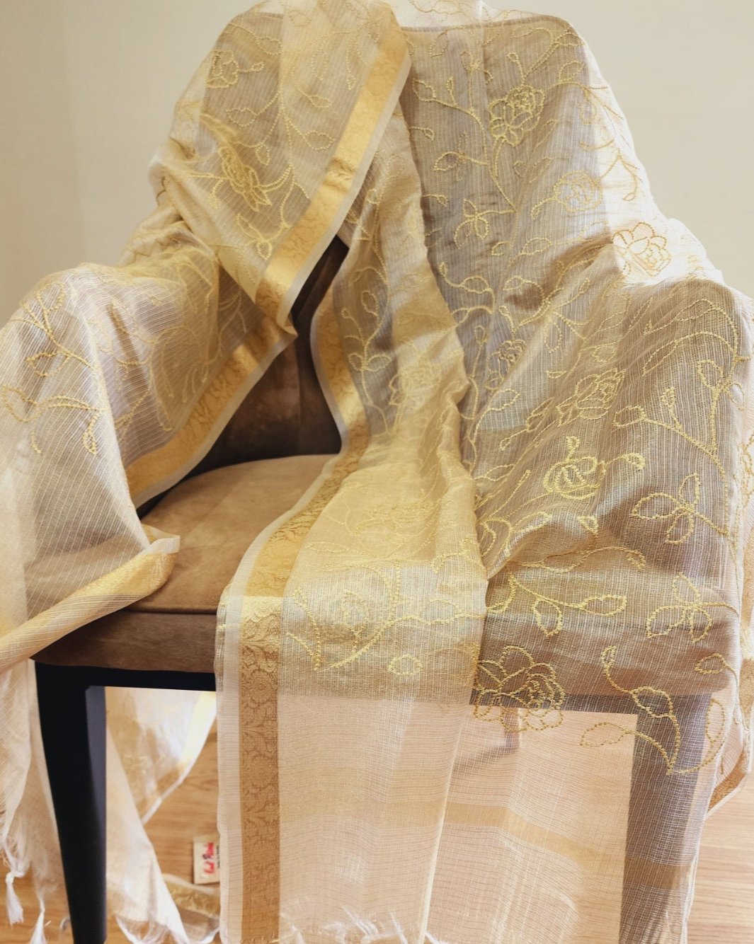 Offwhite Gold Kota Tissue Dupatta