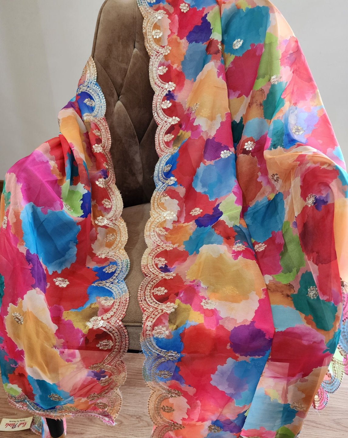 Multi Color Organza Dupatta With Golden Border