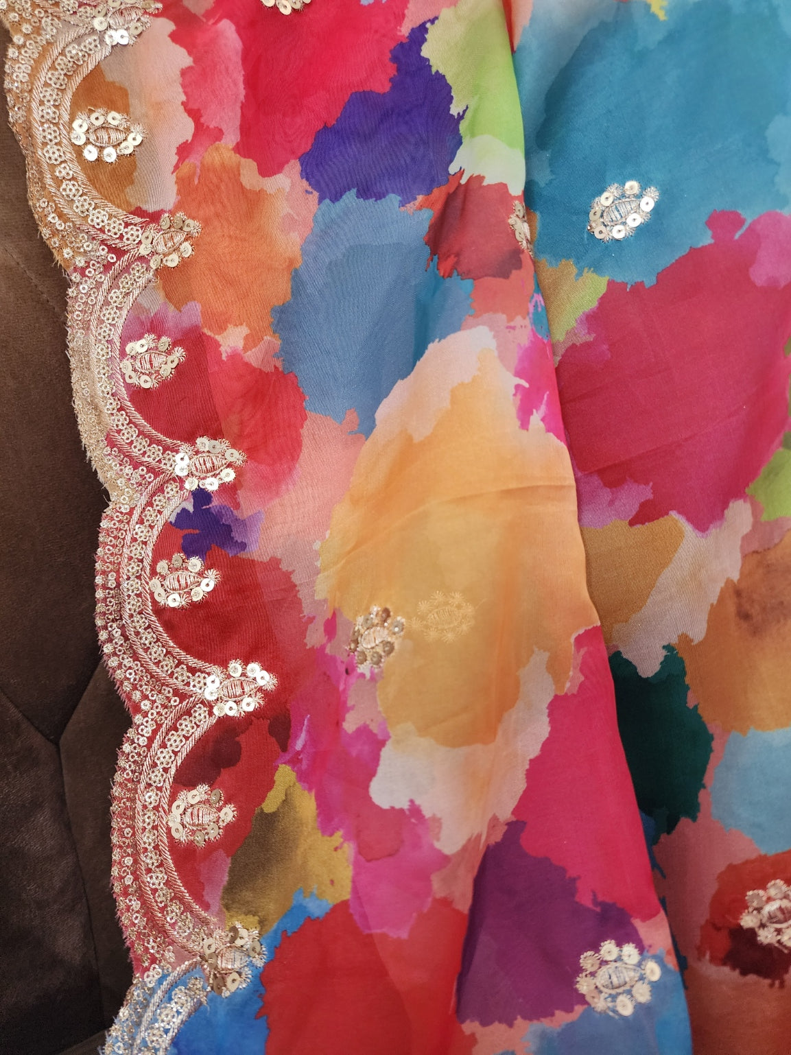 Multi Color Organza Dupatta With Golden Border