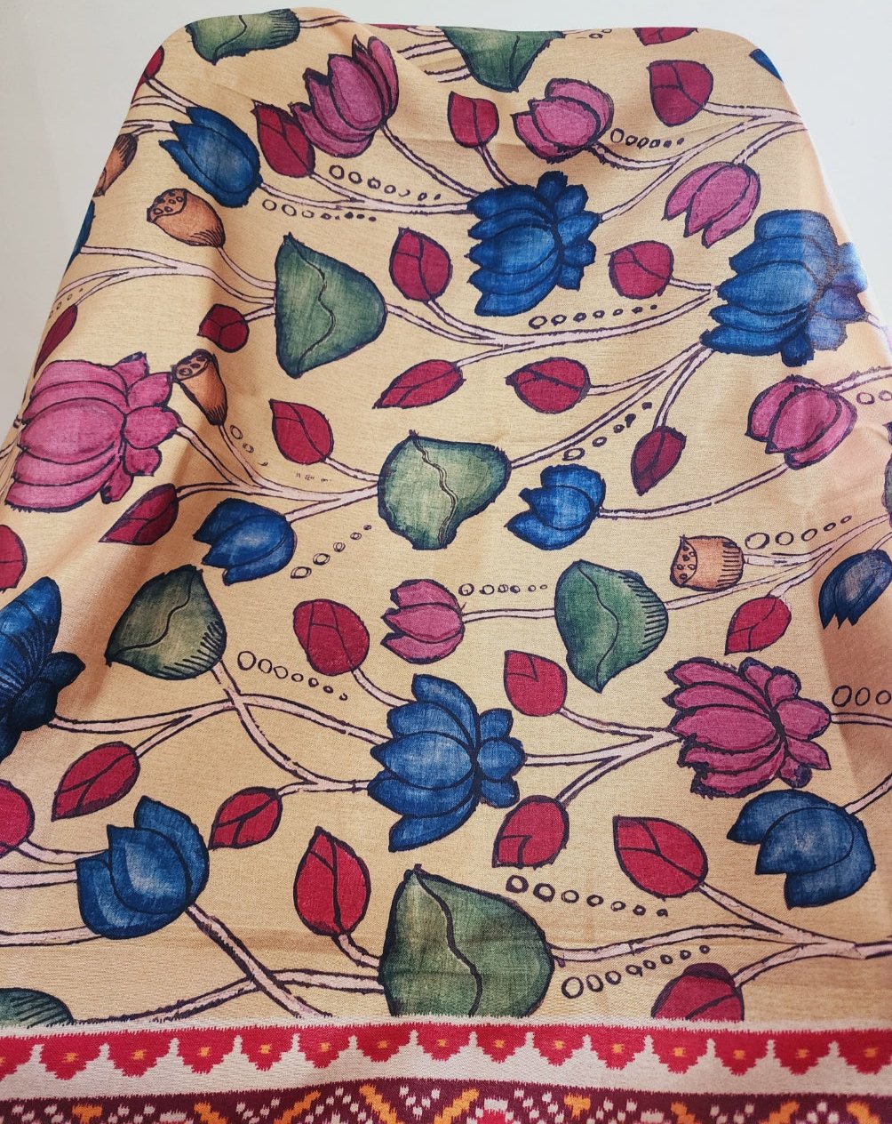 Kalamkari & Patola Print Fusion Dupatta In Cotton Silk