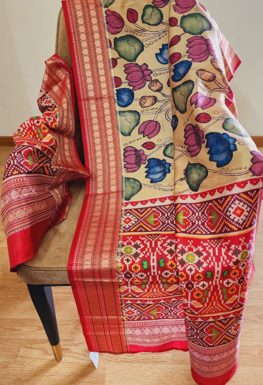 Kalamkari & Patola Print Fusion Dupatta In Cotton Silk