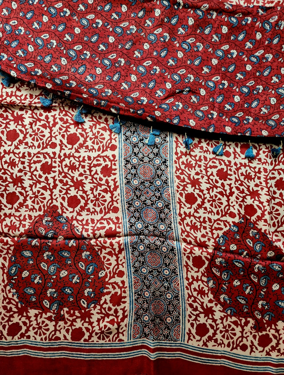Rust & Beige Ajrak Modal Silk Kurta Set (2Pc - Kurta & Dupatta)