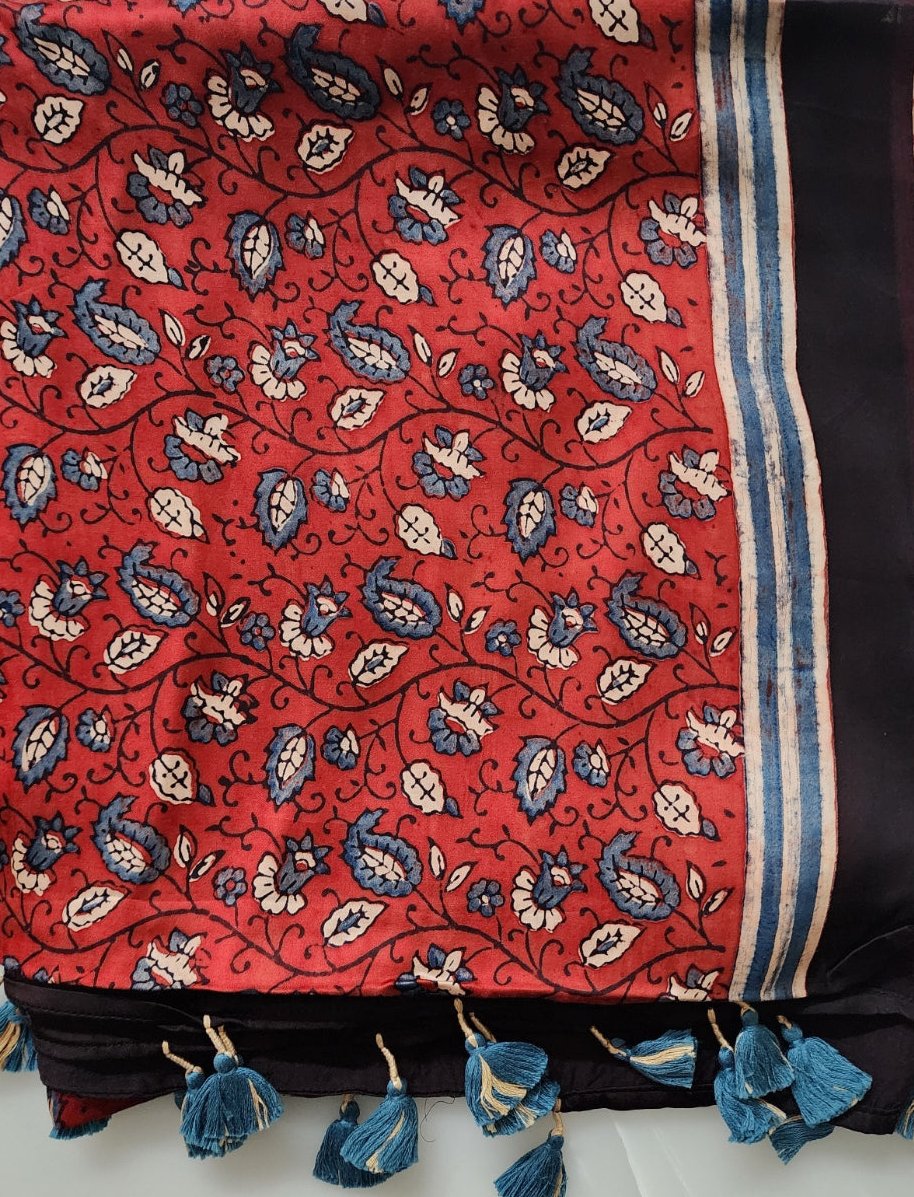 Rust & Beige Ajrak Modal Silk Kurta Set (2Pc - Kurta & Dupatta)