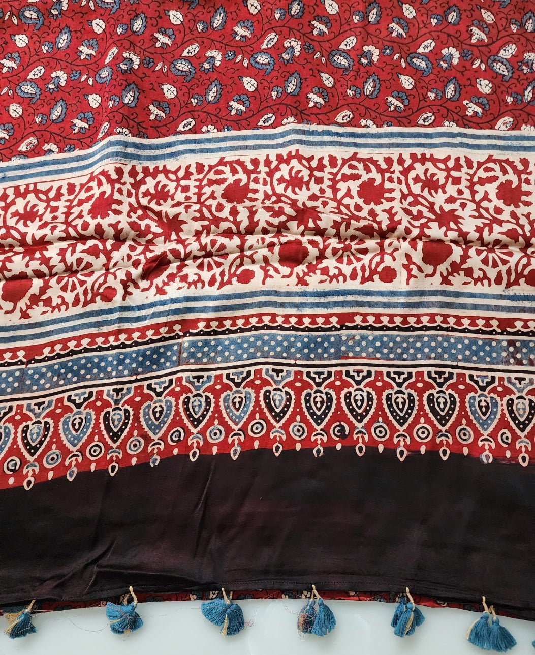 Rust & Beige Ajrak Modal Silk Kurta Set (2Pc - Kurta & Dupatta)