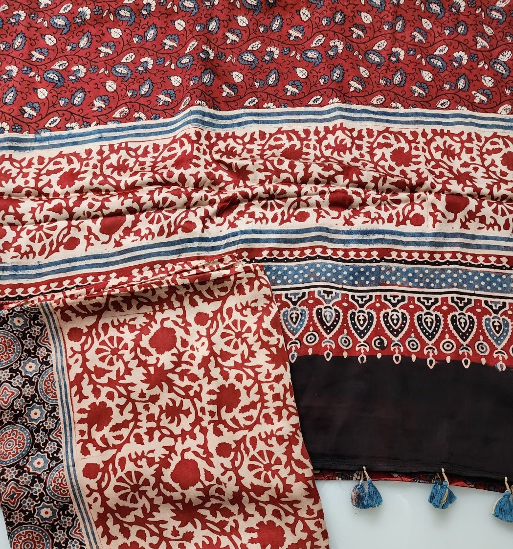 Rust & Beige Ajrak Modal Silk Kurta Set (2Pc - Kurta & Dupatta)