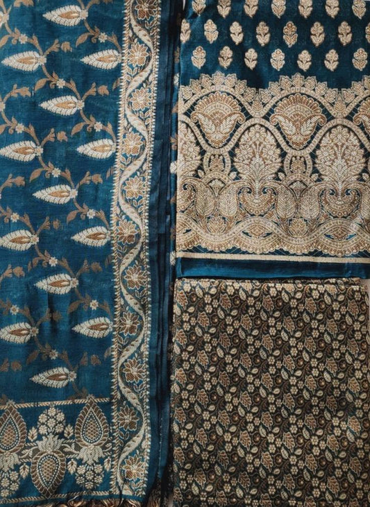 Teal Banarasi Cotton Kurta Set