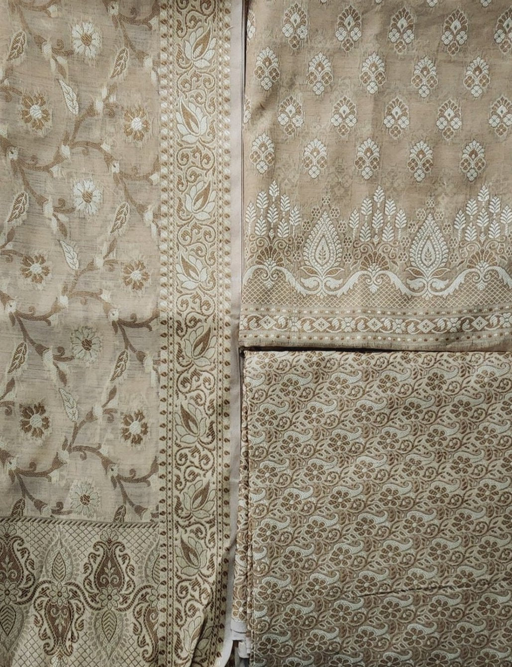 Beige With Brown Banarasi Cotton Kurta Set
