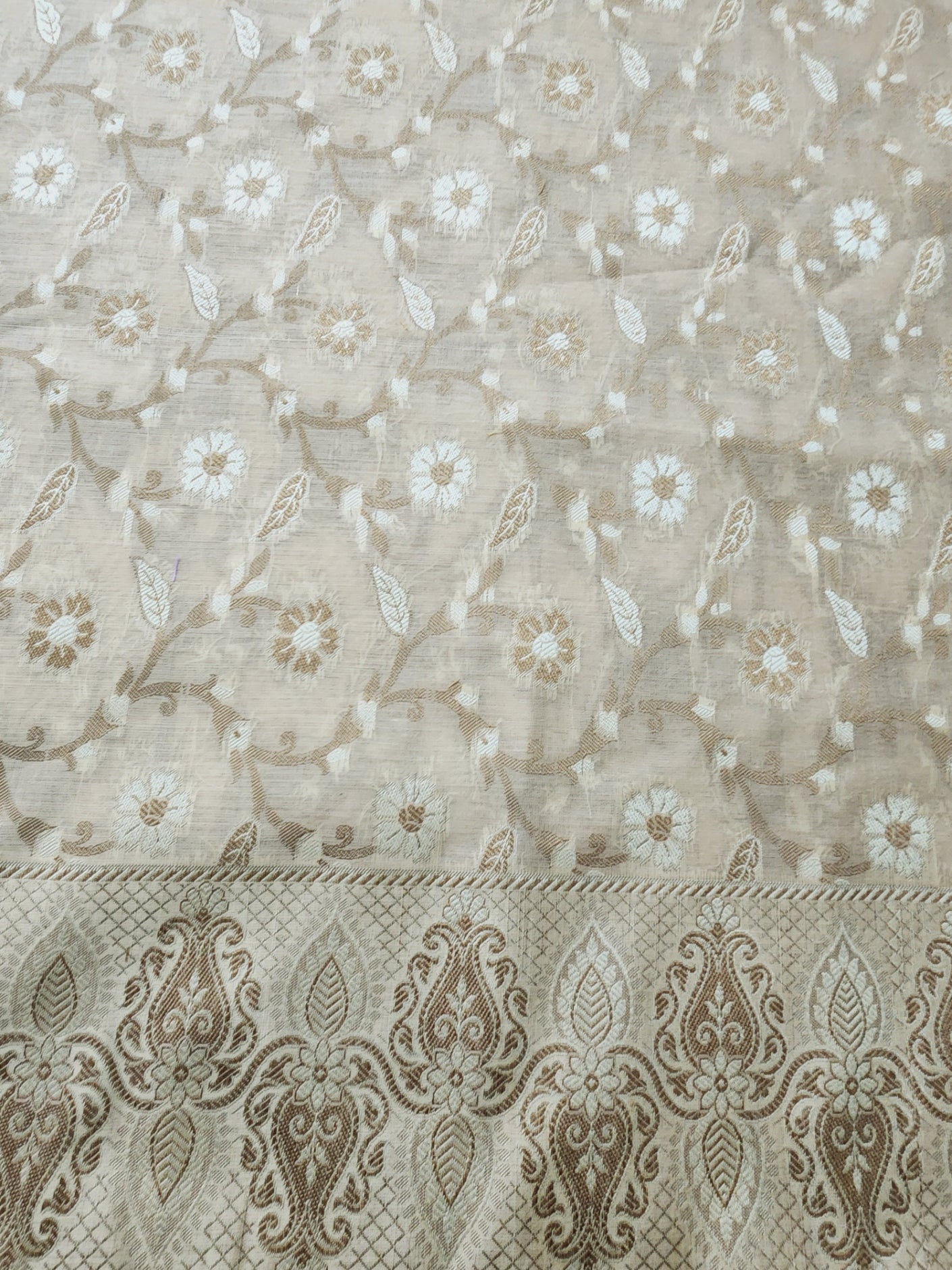 Beige With Brown Banarasi Cotton Kurta Set