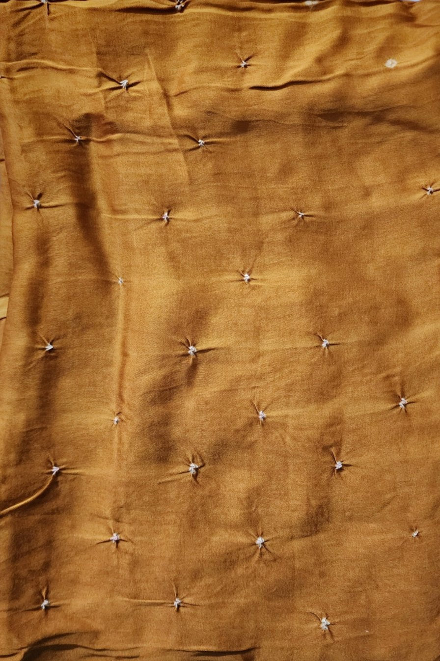 Mustard & Maroon Ajrak Bandhani Kurta Set in Modal Silk